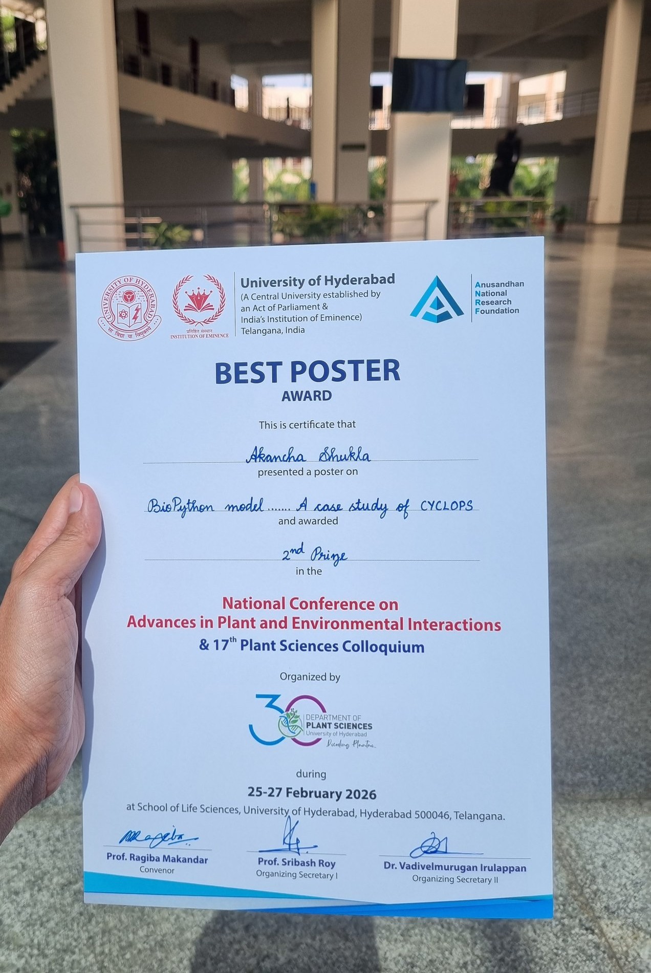 2nd Best Poster Award Certificate — APEI 2026
