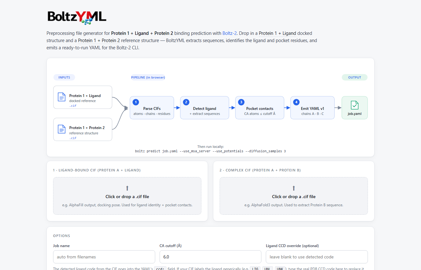 BoltzYML web app interface